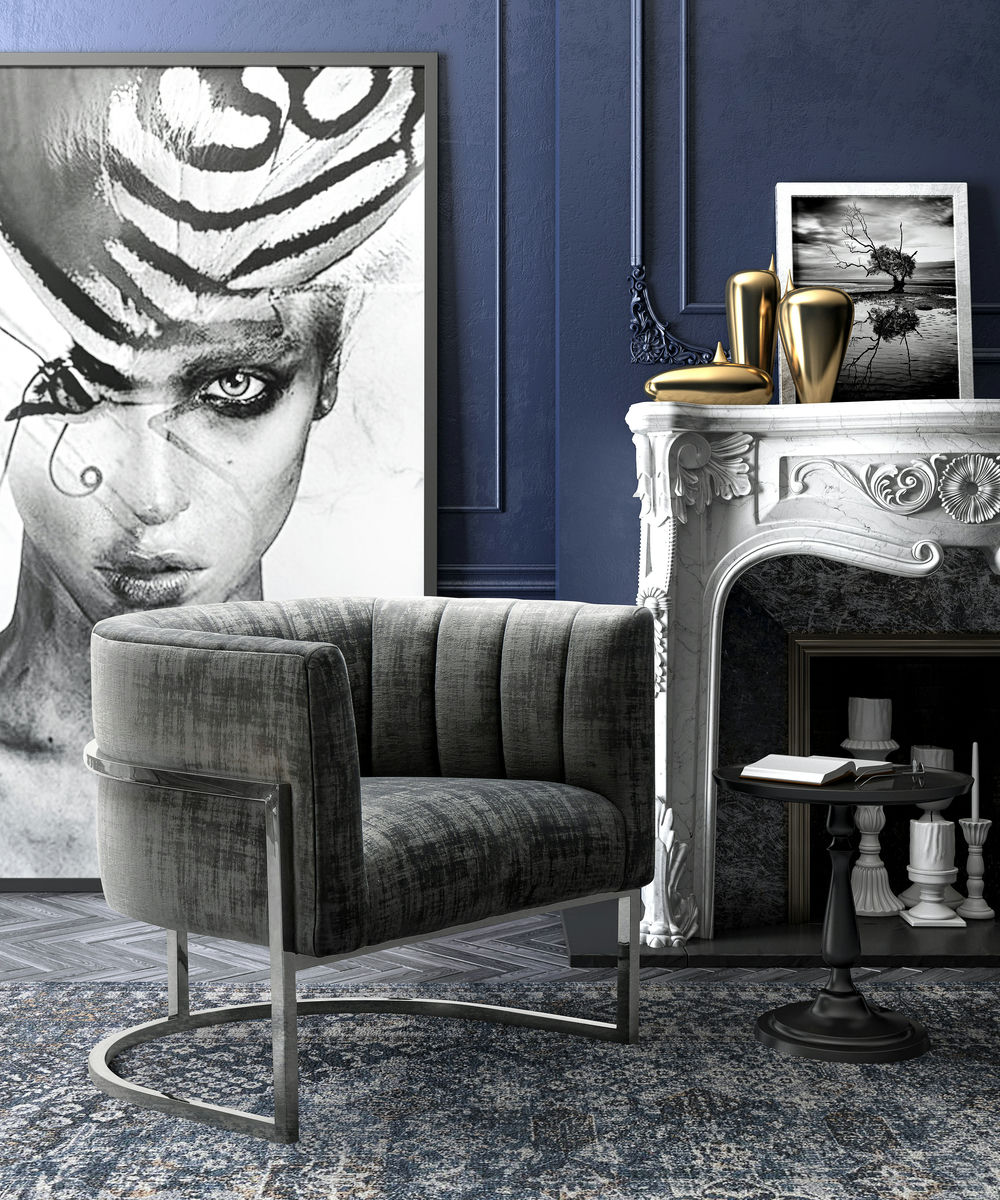 TOV Furniture Magnolia Slub Grey Chair with Silver Base