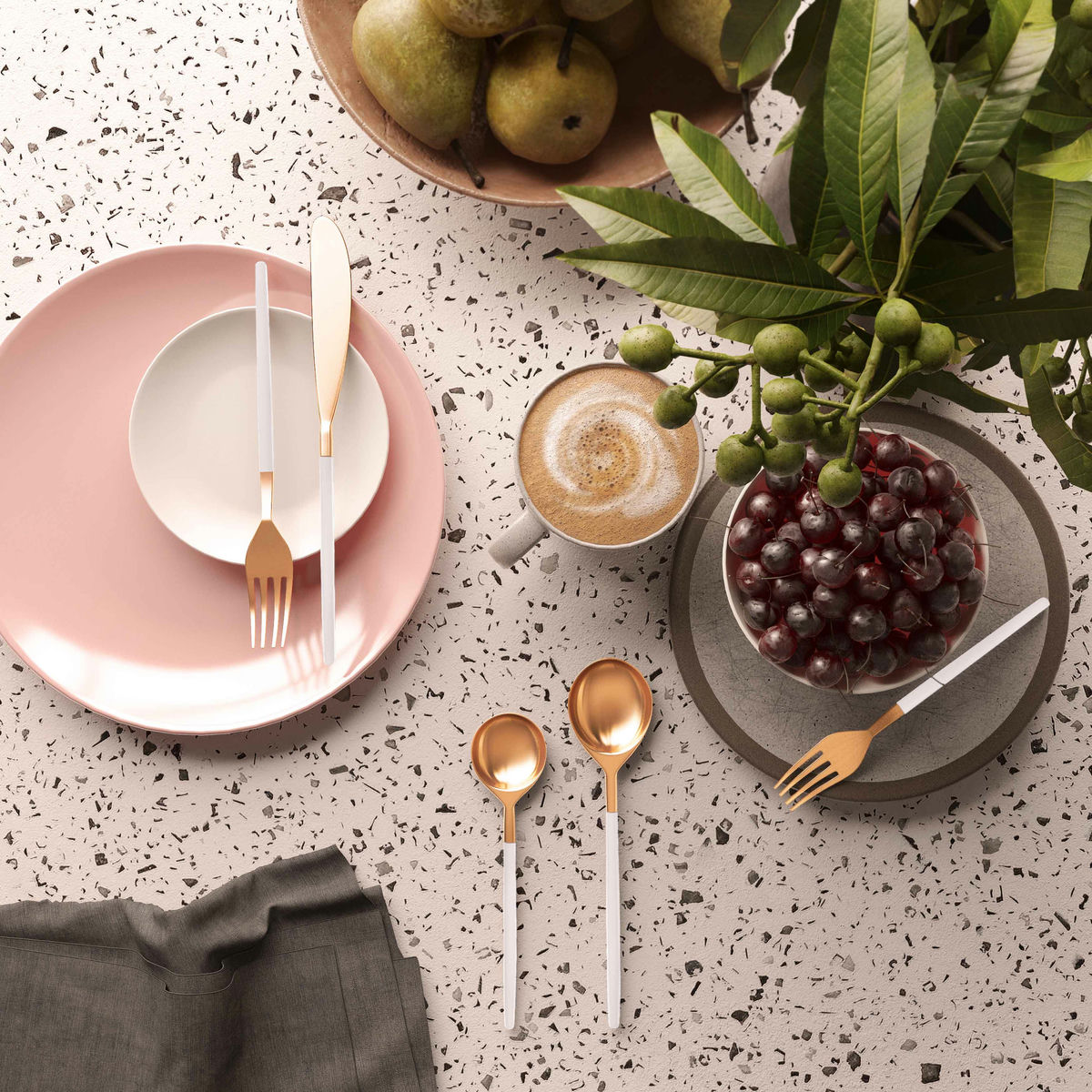 TOV Furniture Stainless Steel Rose Gold/White 20 pc Flatware Set