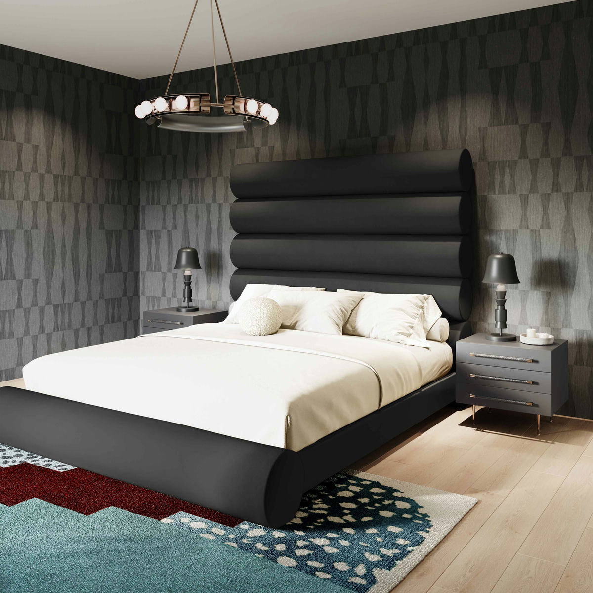 TOV Furniture Durwin Black Velvet Bed in King