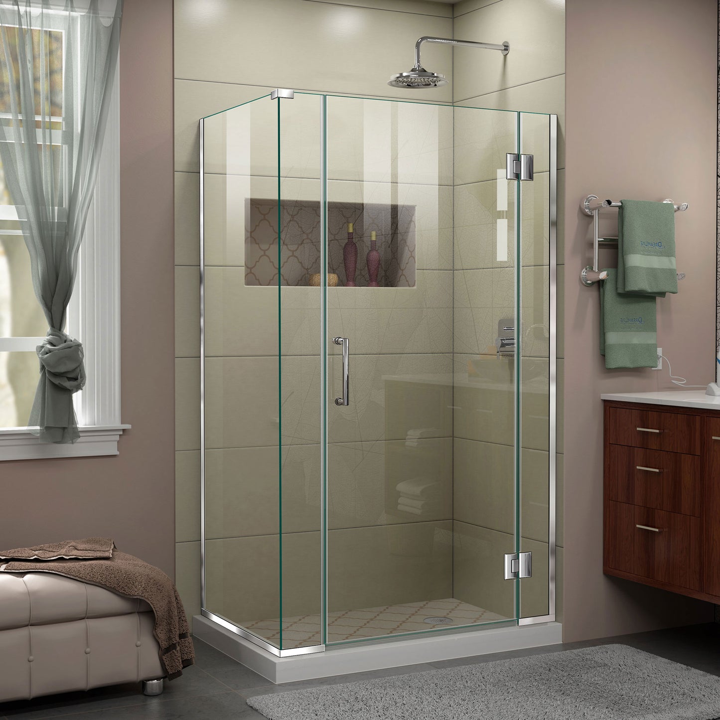 Unidoor-X 39 1/2 in. W x 30 3/8 in. D x 72 in. H Frameless Hinged Shower Enclosure in Chrome