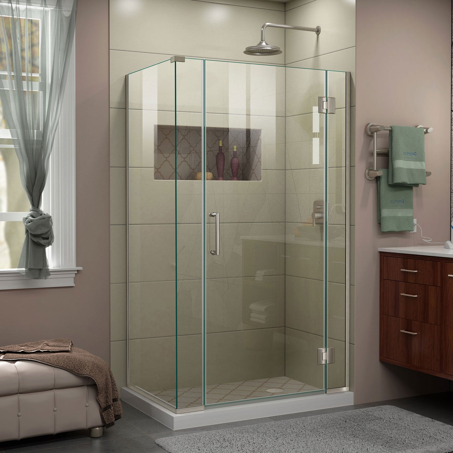 Unidoor-X 39 1/2 in. W x 34 3/8 in. D x 72 in. H Frameless Hinged Shower Enclosure in Brushed Nickel