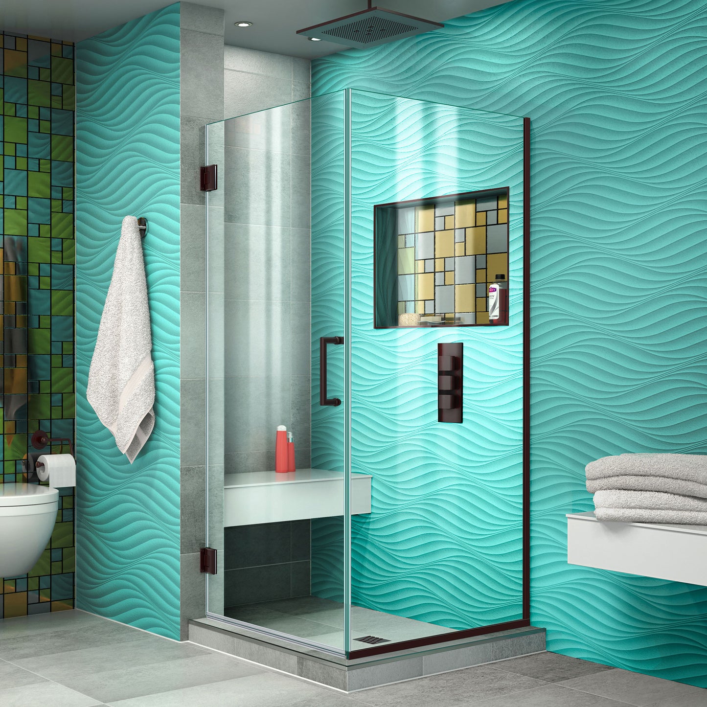 Unidoor Plus 30 3/8 in. W x 30 in. D x 72 in. H Frameless Hinged Shower Enclosure in Oil Rubbed Bronze
