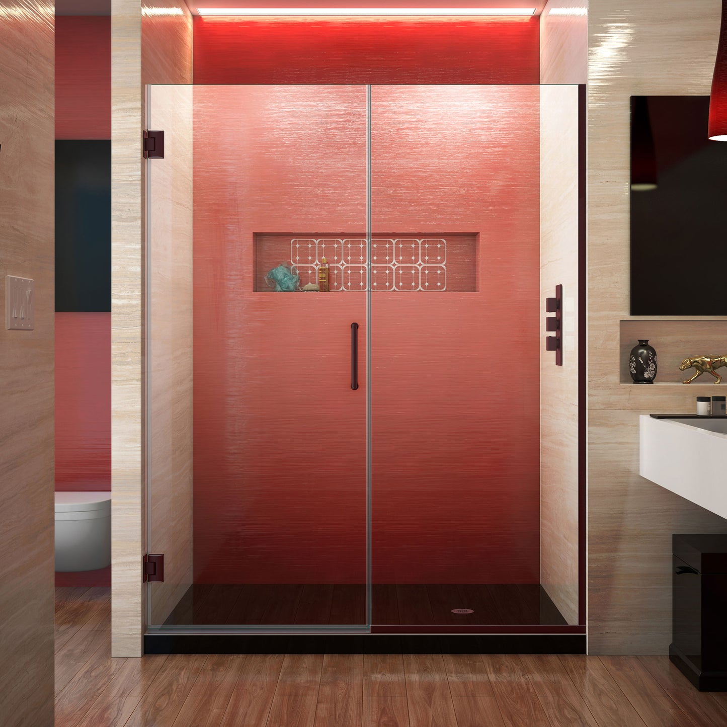 Unidoor Plus 60 1/2 - 61 in. W x 72 in. H Frameless Hinged Shower Door in Oil Rubbed Bronze