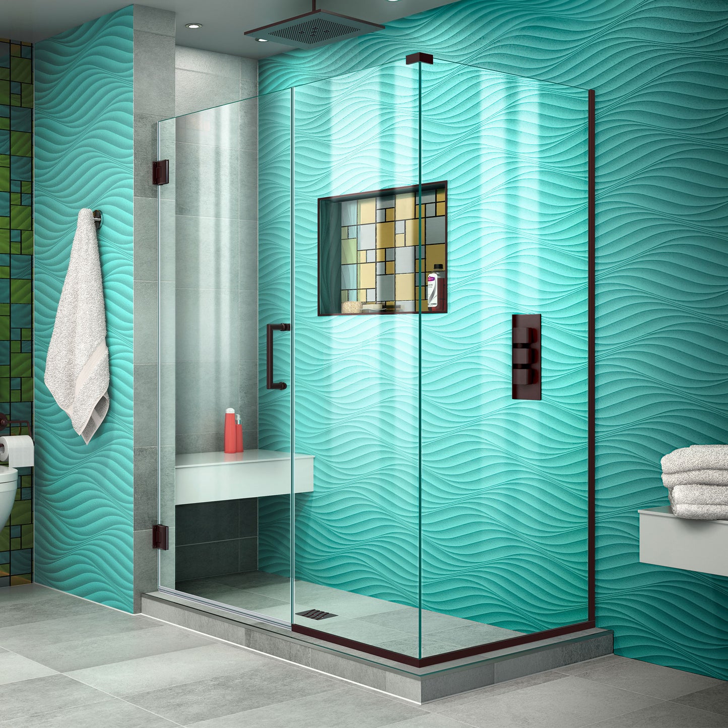 Unidoor Plus 51 in. W x 30 3/8 in. D x 72 in. H Frameless Hinged Shower Enclosure in Oil Rubbed Bronze