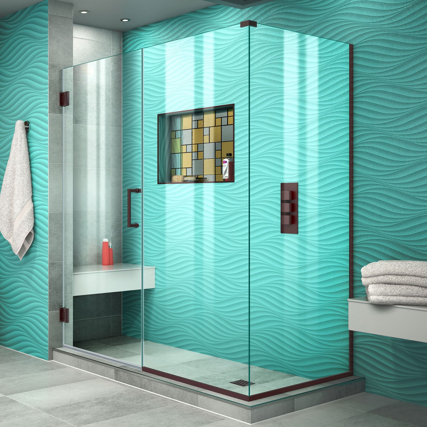 Unidoor Plus 60 1/2 in. W x 34 3/8 in. D x 72 in. H Frameless Hinged Shower Enclosure in Oil Rubbed Bronze