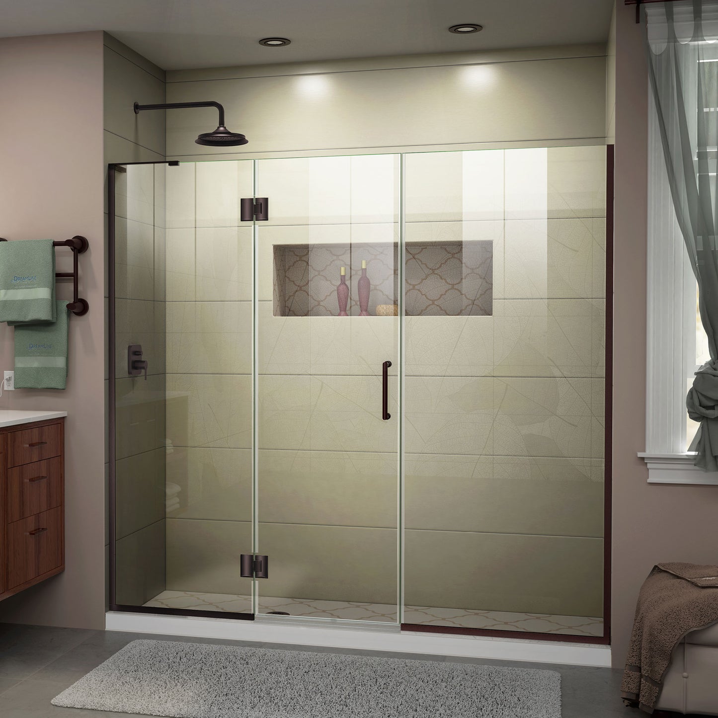 Unidoor-X 68 1/2-69 in. W x 72 in. H Frameless Hinged Shower Door in Oil Rubbed Bronze
