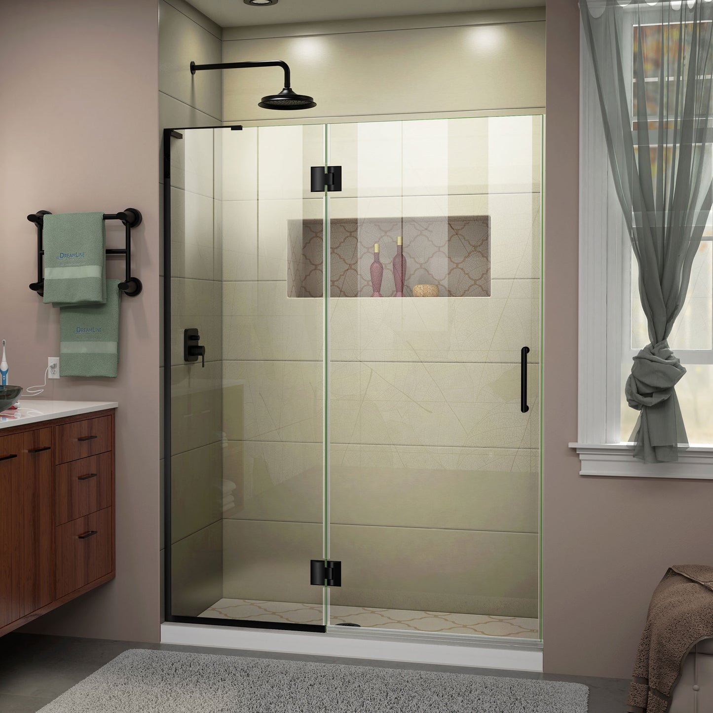 Unidoor-X 47 in. W x 72 in. H Frameless Hinged Shower Door in Satin Black