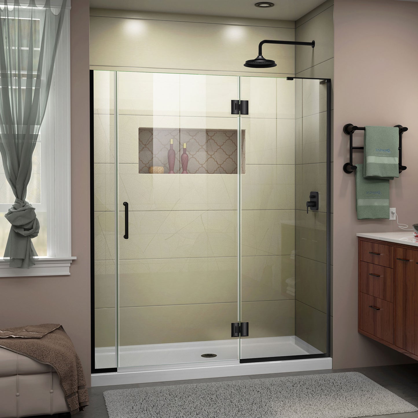 Unidoor-X 60 1/2-61 in. W x 72 in. H Frameless Hinged Shower Door in Satin Black