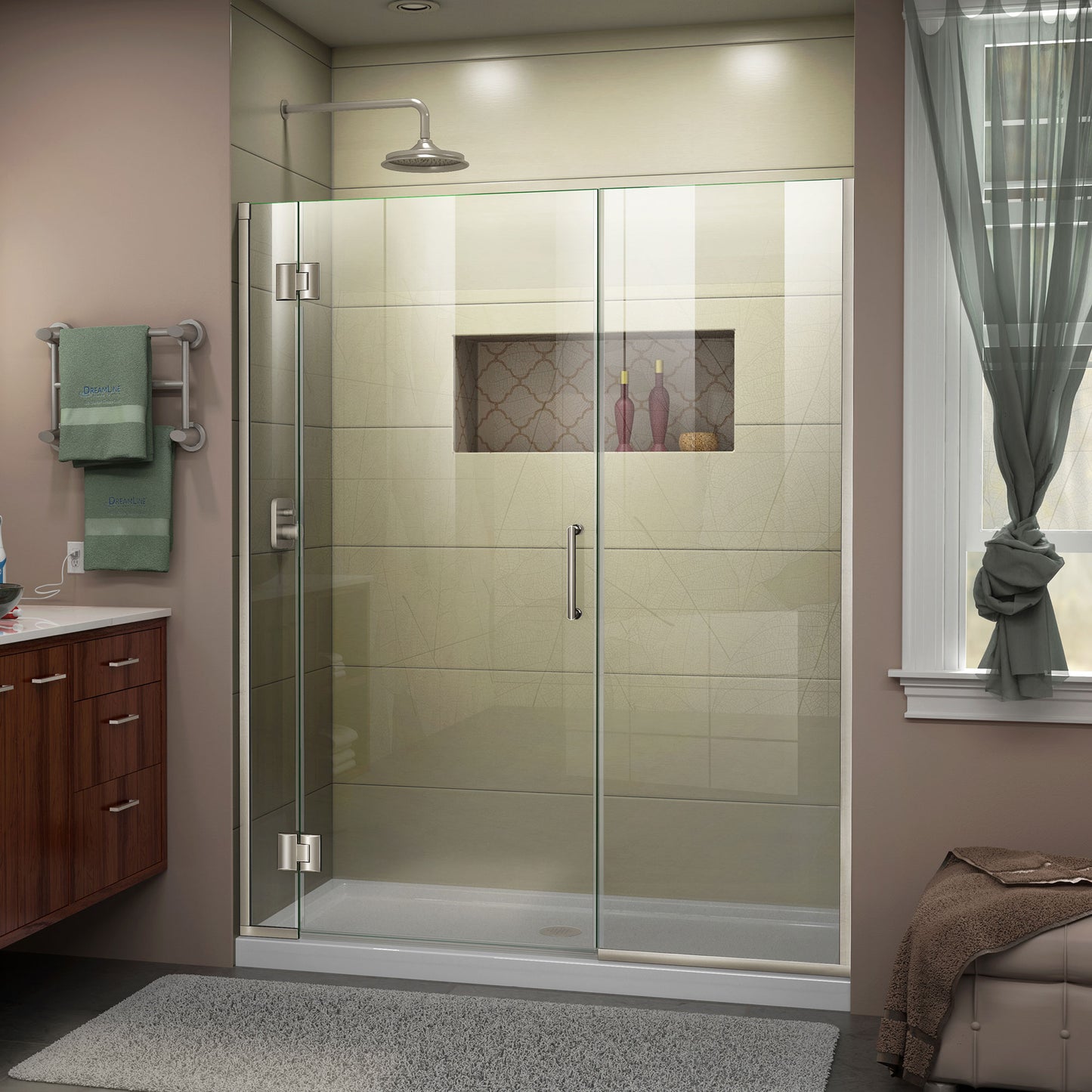 Unidoor-X 62 1/2-63 in. W x 72 in. H Frameless Hinged Shower Door in Brushed Nickel