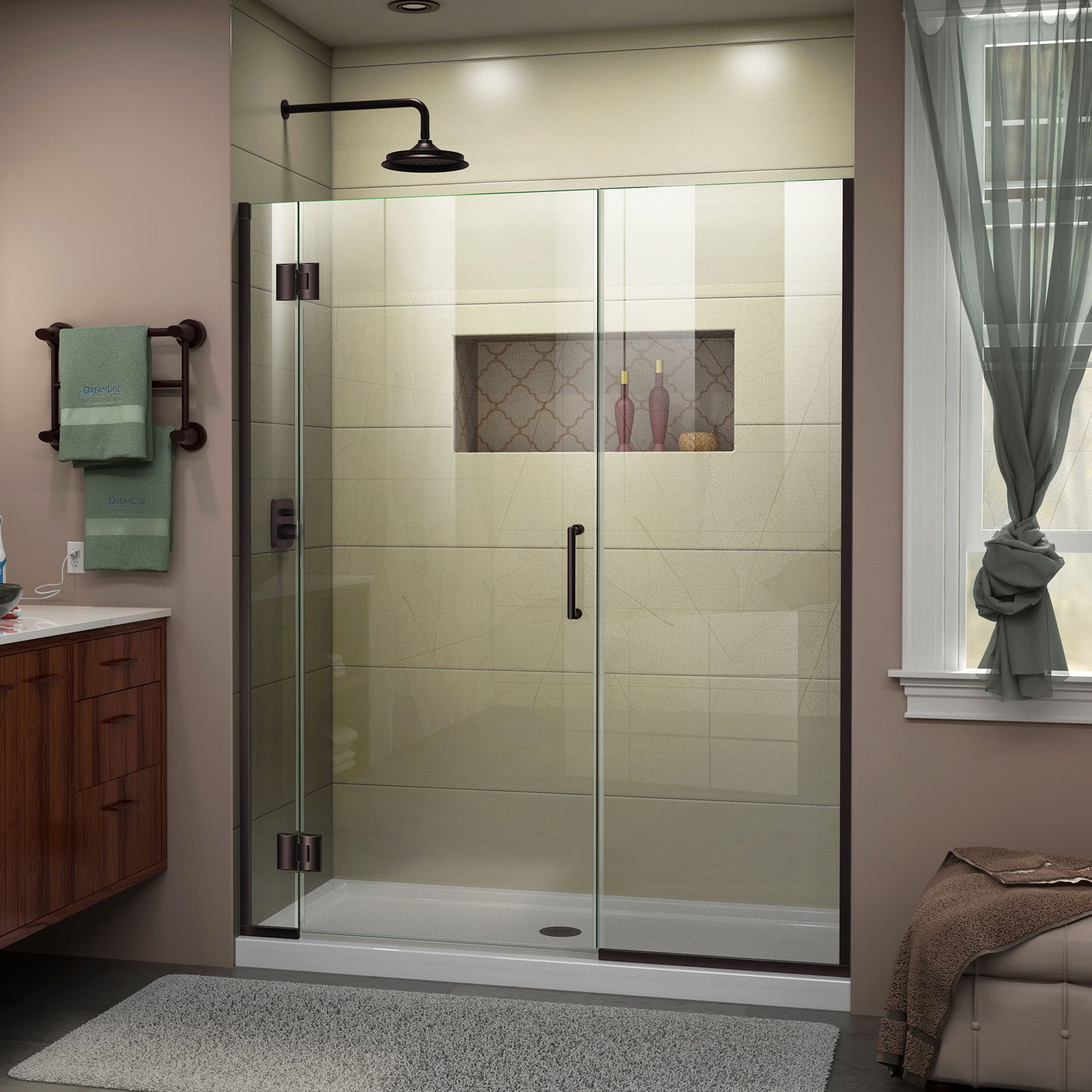Unidoor-X 54-54 1/2 in. W x 72 in. H Frameless Hinged Shower Door in Oil Rubbed Bronze