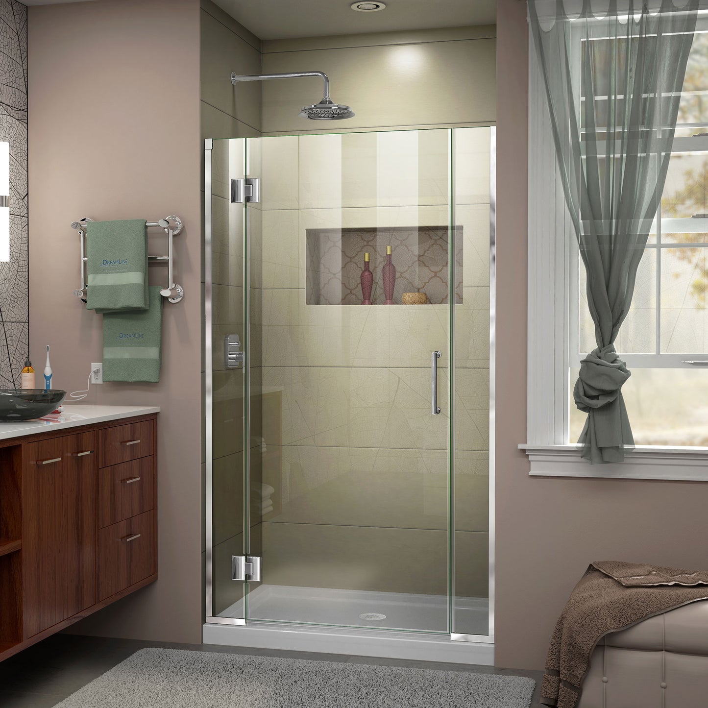 Unidoor-X 35-35 1/2 in. W x 72 in. H Frameless Hinged Shower Door in Chrome