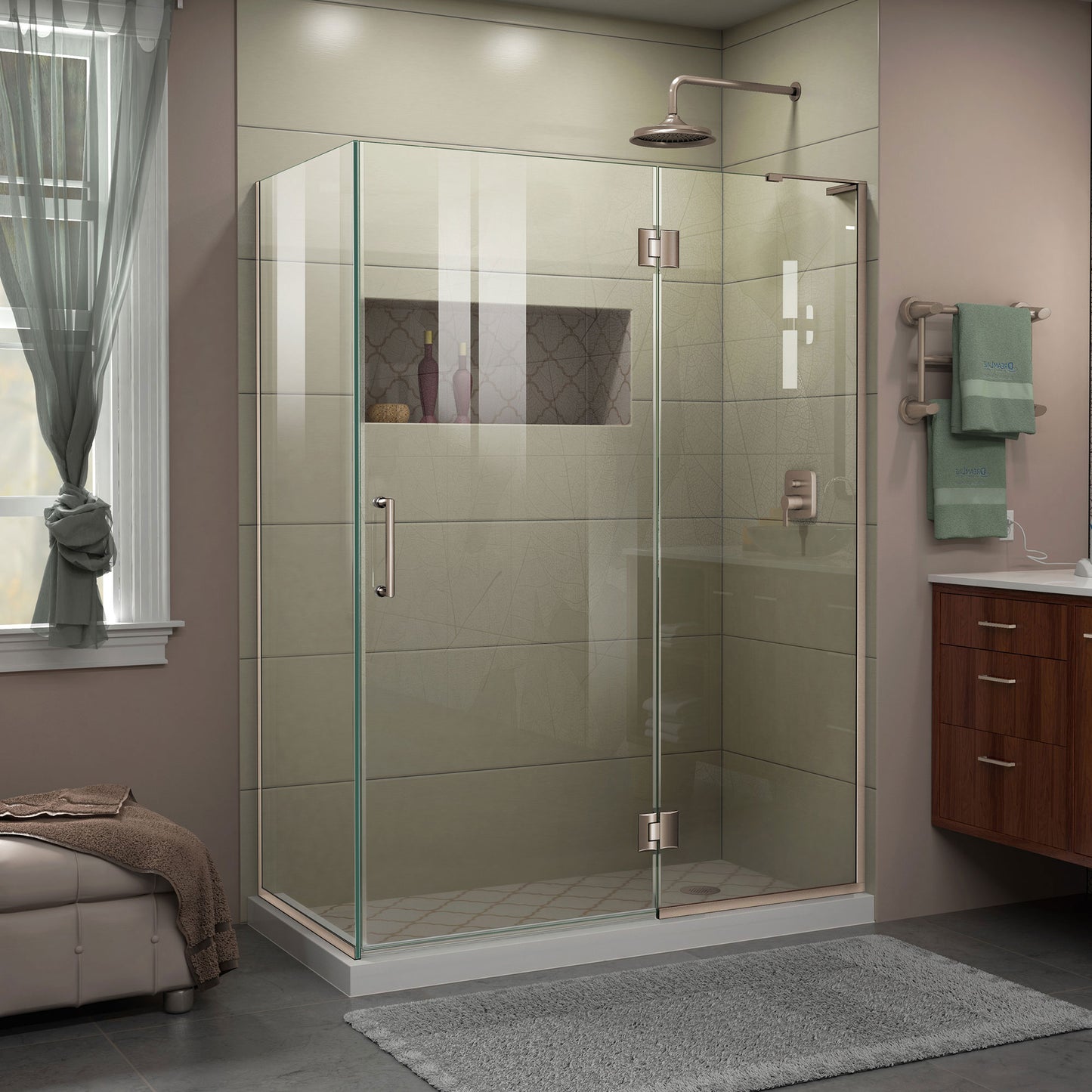 Unidoor-X 47 3/8 in. W x 34 in. D x 72 in. H Frameless Hinged Shower Enclosure in Brushed Nickel