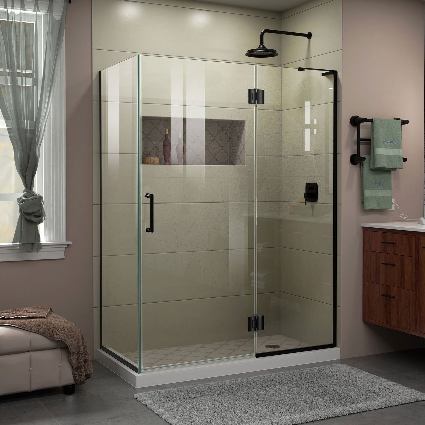 Unidoor-X 48 3/8 in. W x 30 in. D x 72 in. H Frameless Hinged Shower Enclosure in Satin Black