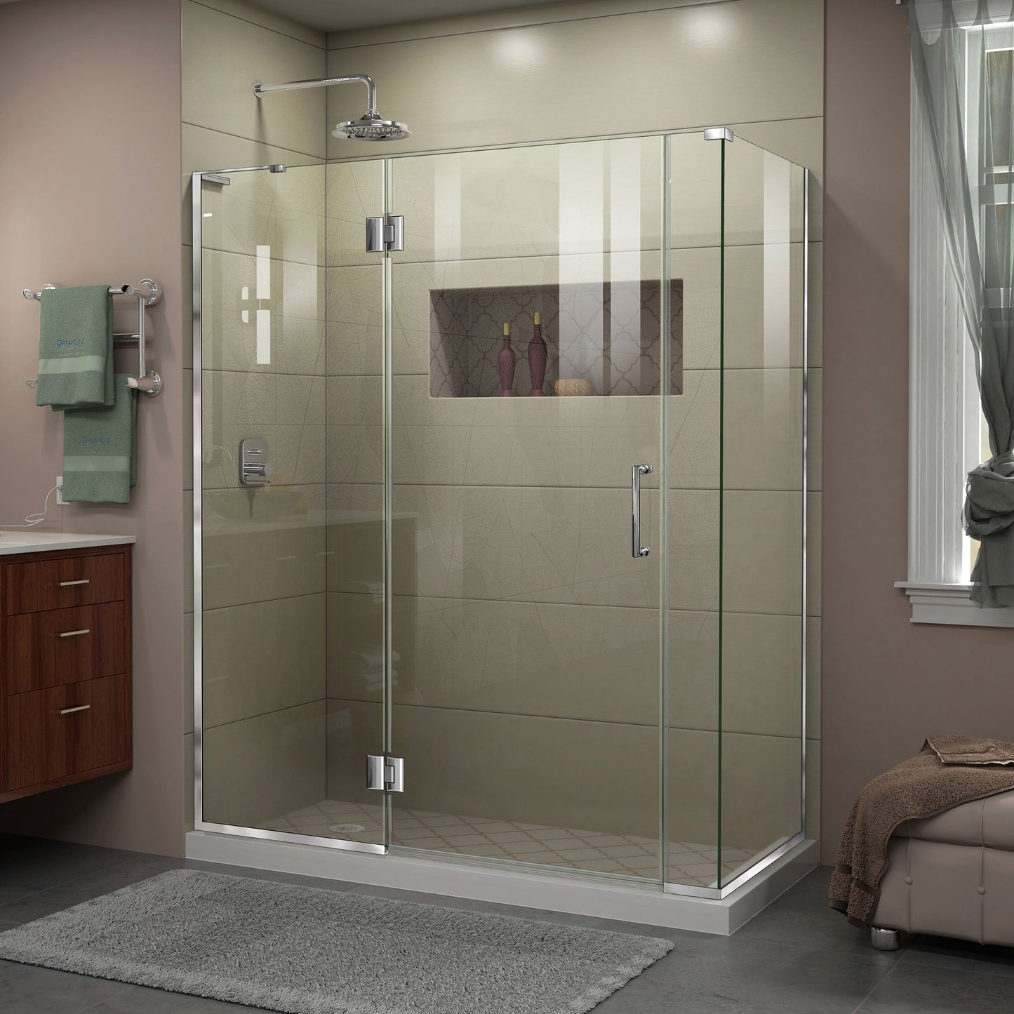 Unidoor-X 57 1/2 in. W x 34 3/8 in. D x 72 in. H Frameless Hinged Shower Enclosure in Chrome