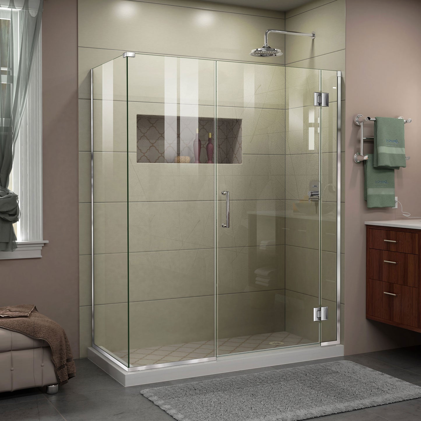 Unidoor-X 46 1/2 in. W x 30 3/8 in. D x 72 in. H Frameless Hinged Shower Enclosure in Chrome