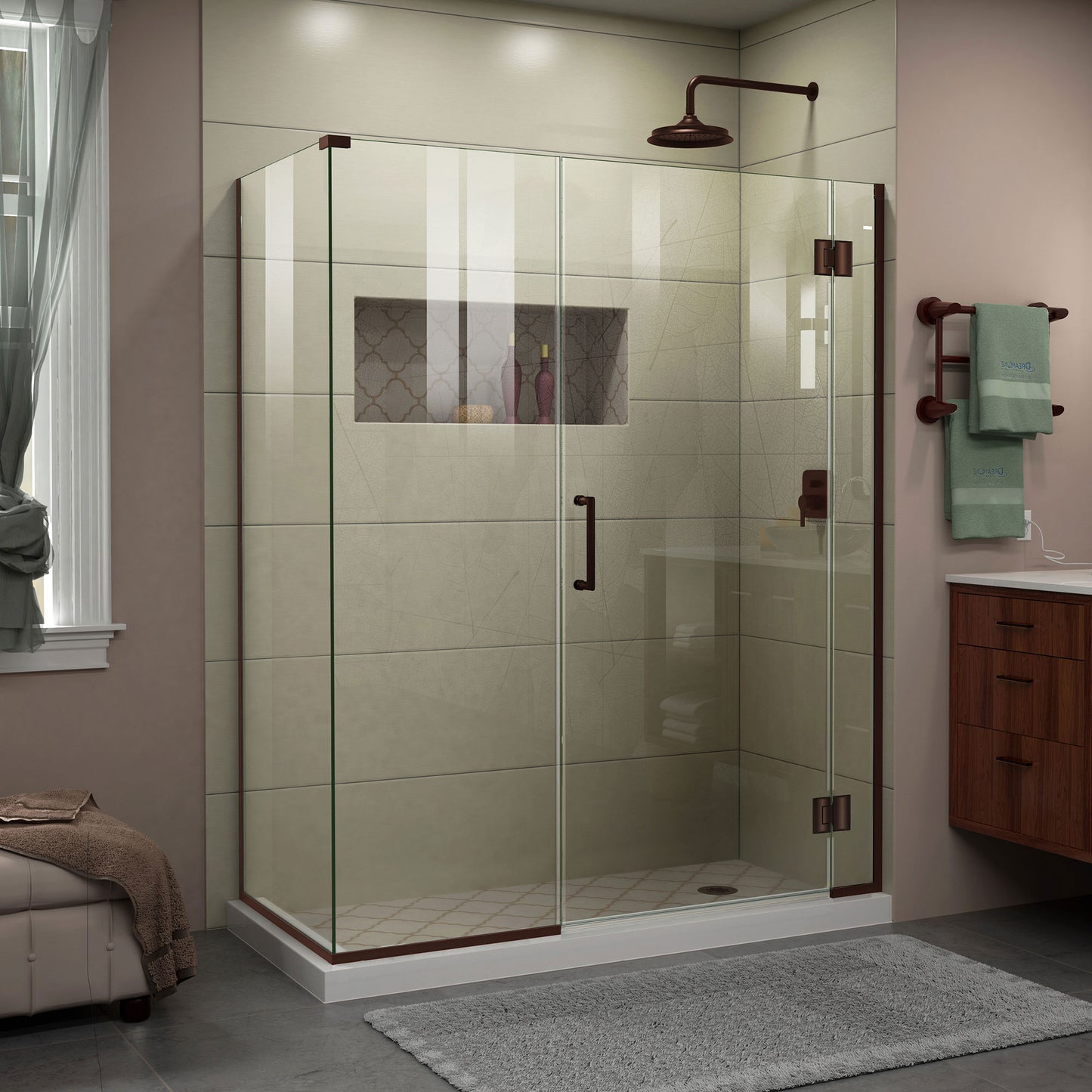 Unidoor-X 47 1/2 in. W x 30 3/8 in. D x 72 in. H Frameless Hinged Shower Enclosure in Oil Rubbed Bronze