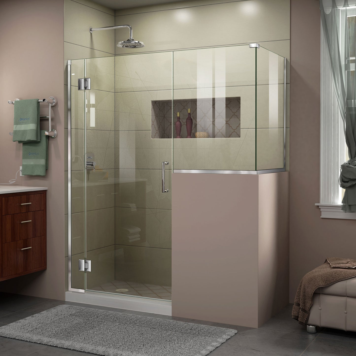 Unidoor-X 59 in. W x 36 3/8 in. D x 72 in. H Frameless Hinged Shower Enclosure in Chrome