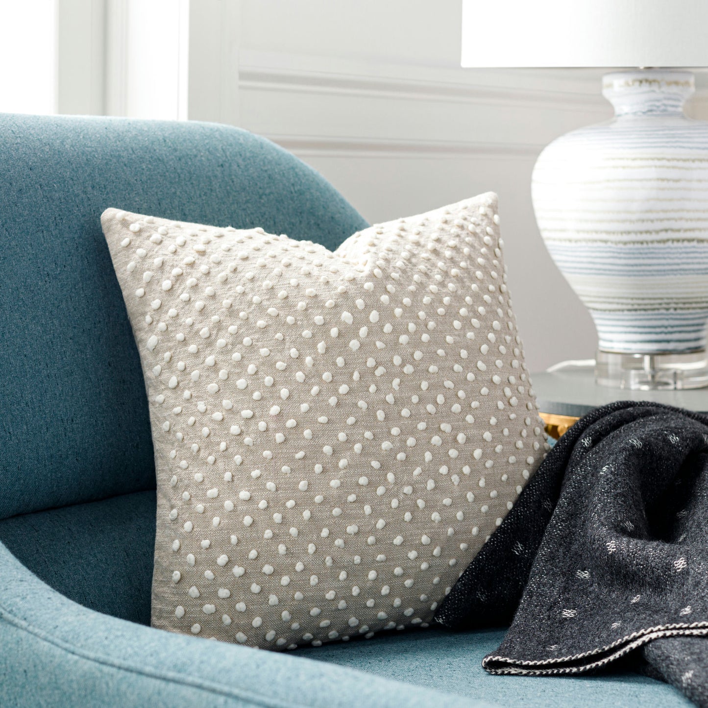 Surya Valin Oatmeal Pillow Cover 18"H X 18"W