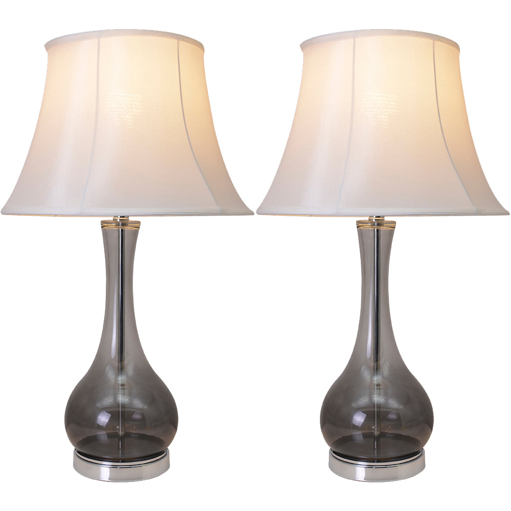 Melati 28" Table Lamp With Foldable Lampshad (Set Of 2) - Smoke Grey Ombre