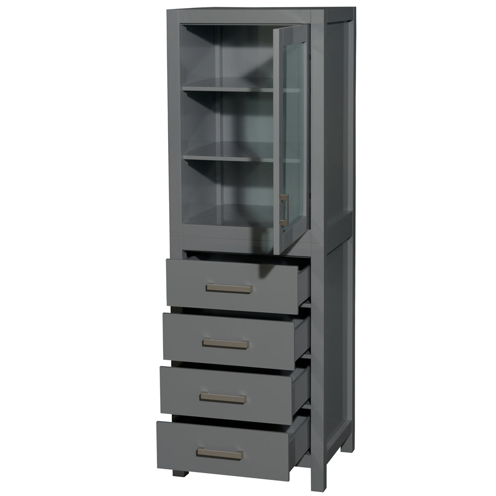 Sheffield 24" Linen Tower in Dark Gray, Shelved Cabinet Storage, 4 Drawers