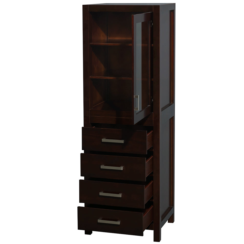 Sheffield 24" Linen Tower in Espresso, Shelved Cabinet Storage, 4 Drawers