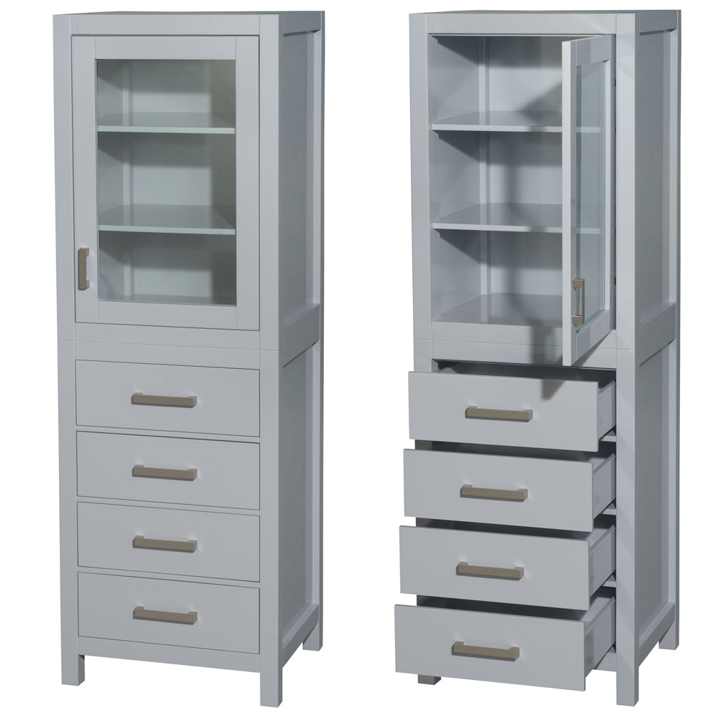 Sheffield 24" Linen Tower in Gray, Shelved Cabinet Storage, 4 Drawers