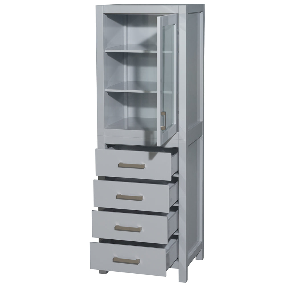 Sheffield 24" Linen Tower in Gray, Shelved Cabinet Storage, 4 Drawers