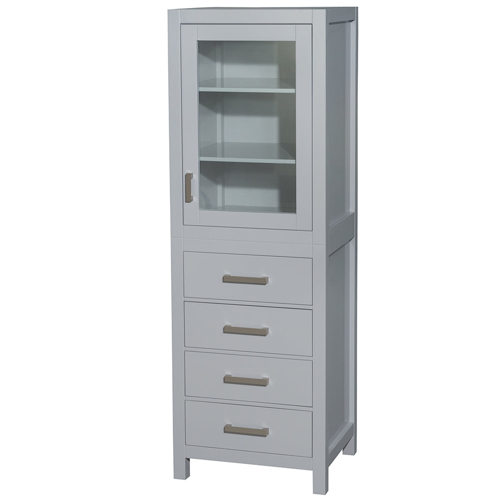 Sheffield 24" Linen Tower in Gray, Shelved Cabinet Storage, 4 Drawers
