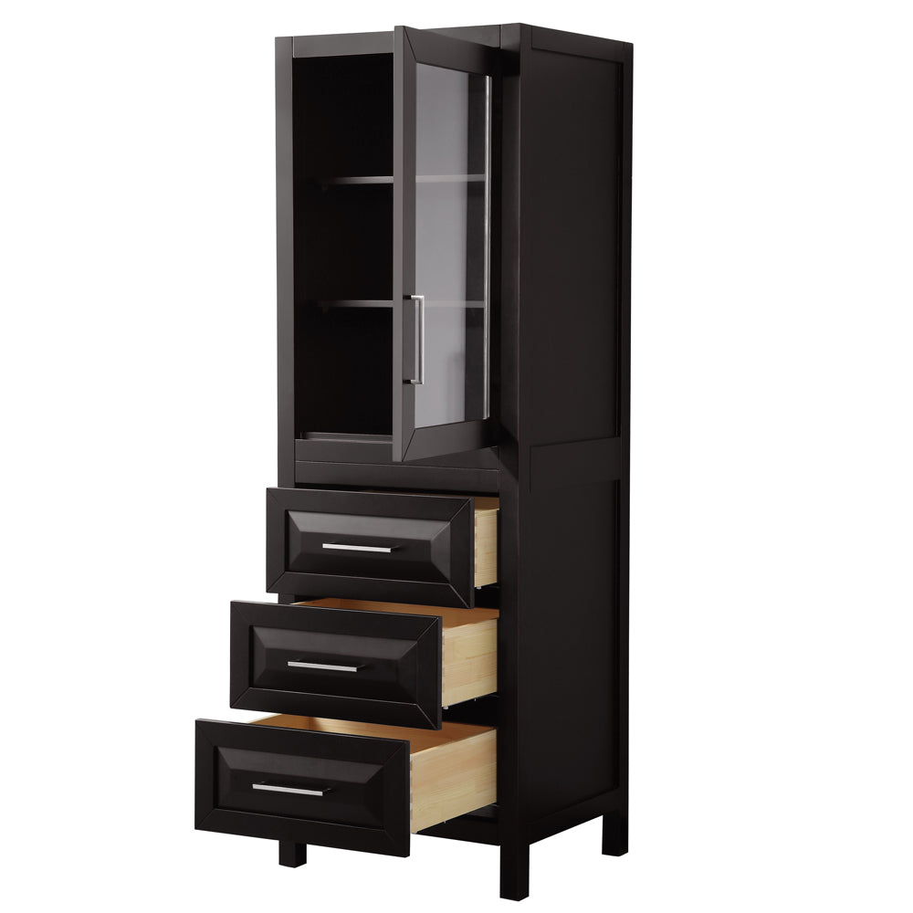 Daria Linen Tower in Dark Espresso, Shelved Cabinet Storage, 3 Drawers