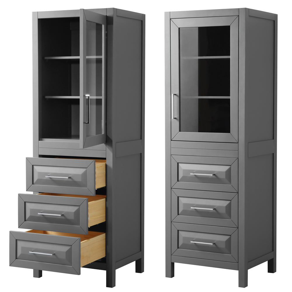 Daria Linen Tower in Dark Gray, Shelved Cabinet Storage, 3 Drawers