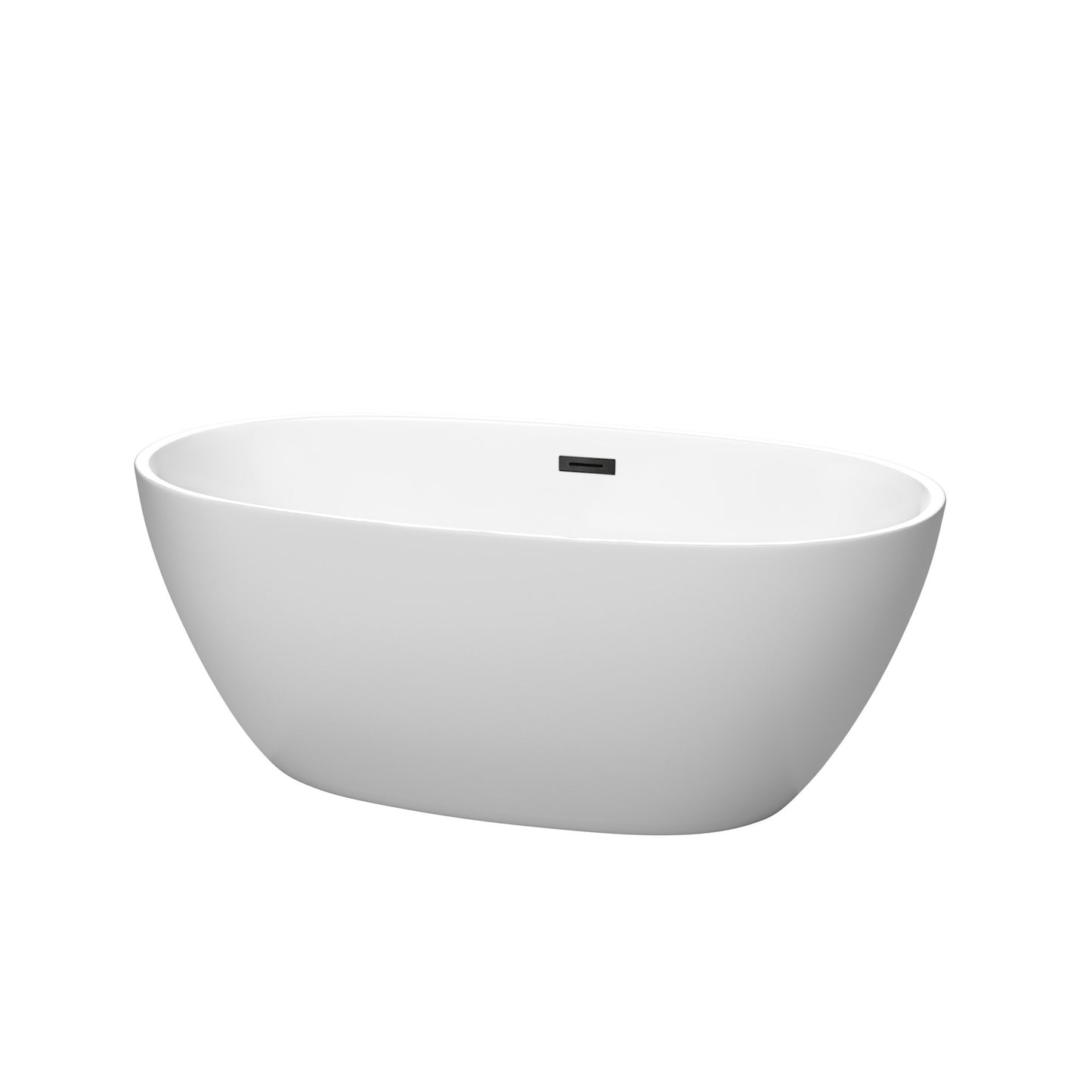 Juno 59" Freestanding Bathtub in Matte White, Matte Black Drain, Trim