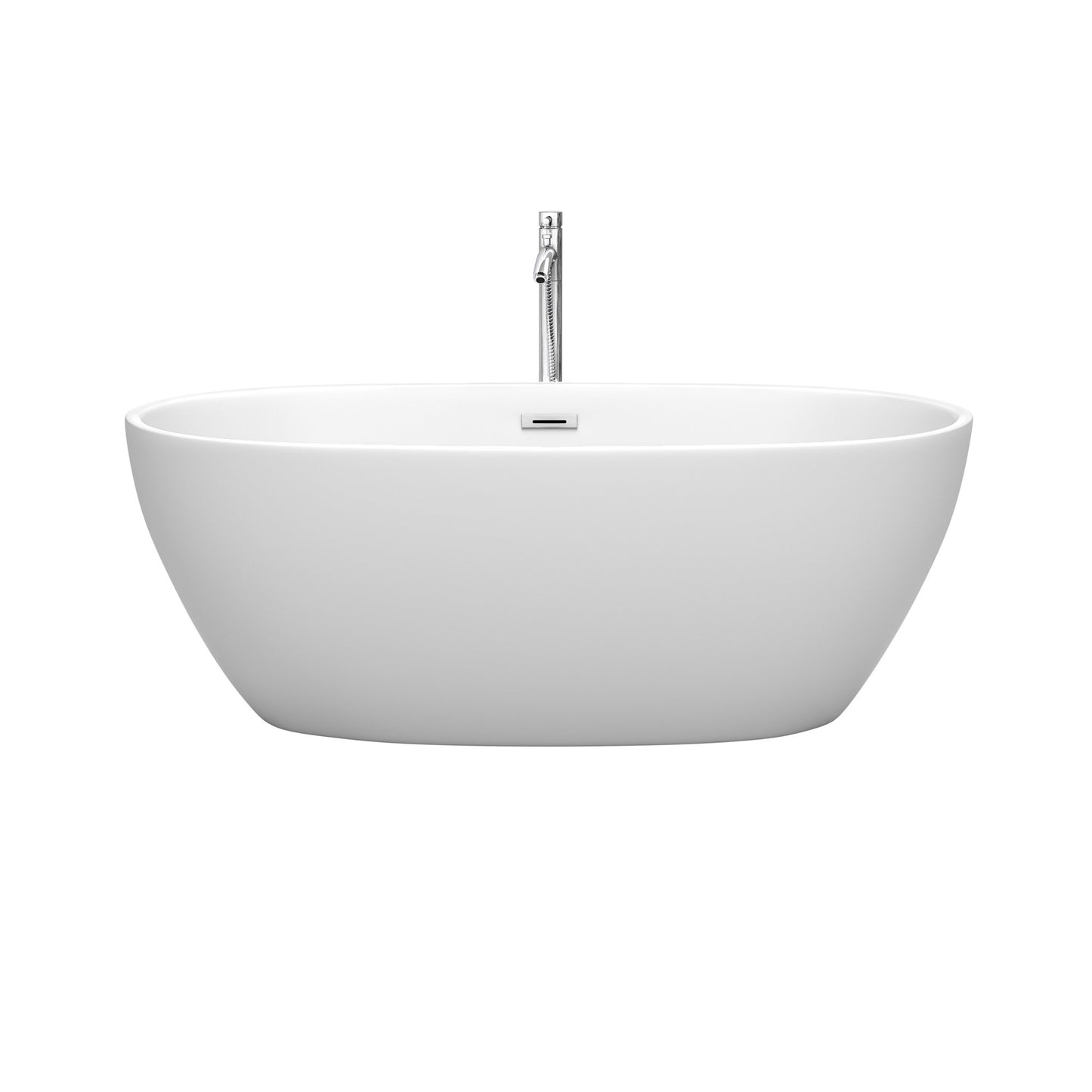Juno 63" Freestanding Bathtub in Matte White, Trim in Polished Chrome