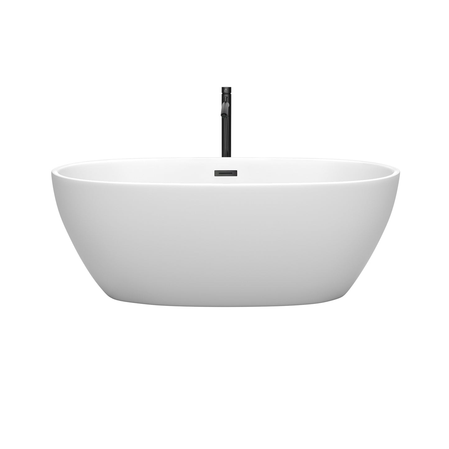 Juno 63" Freestanding Bathtub in Matte White, Overflow Trim in Matte Black