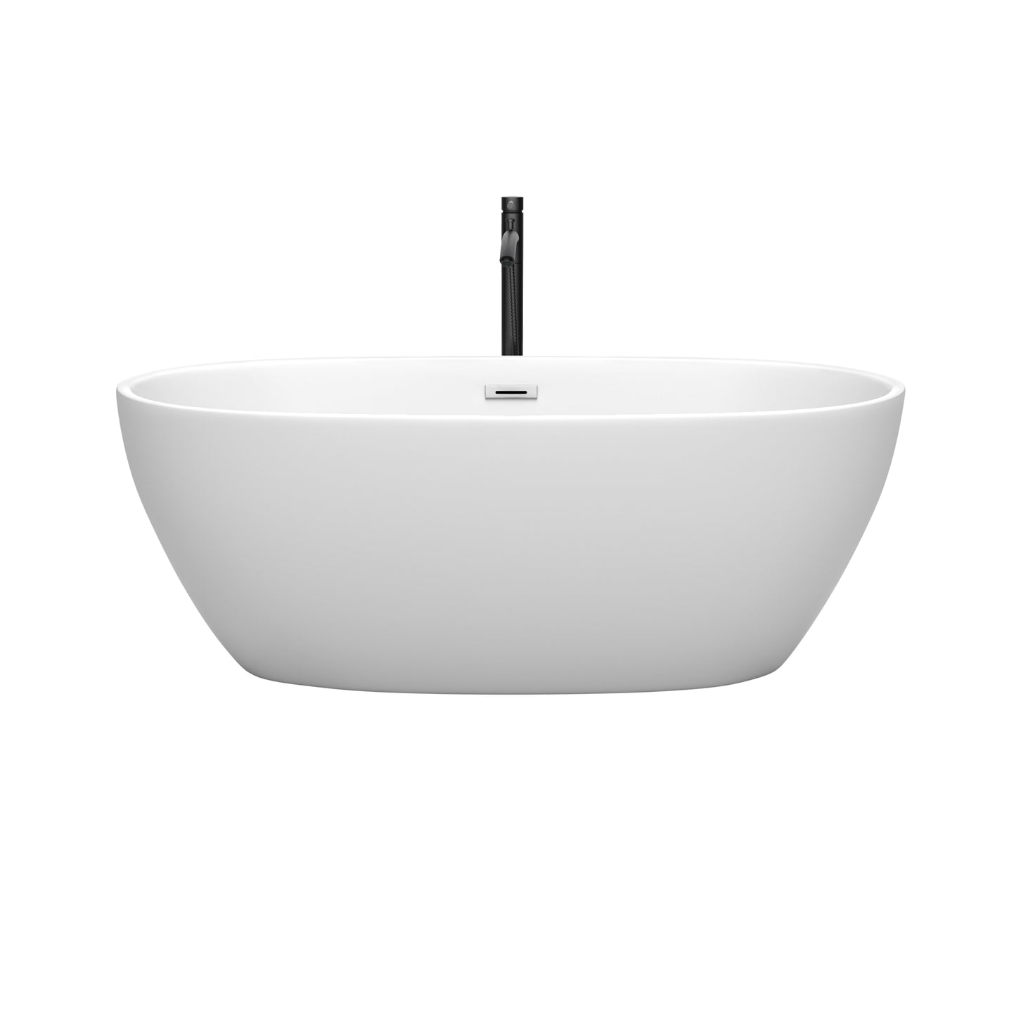 Juno 63" Freestanding Bathtub in Matte White, Chrome Trim, Faucet in Black