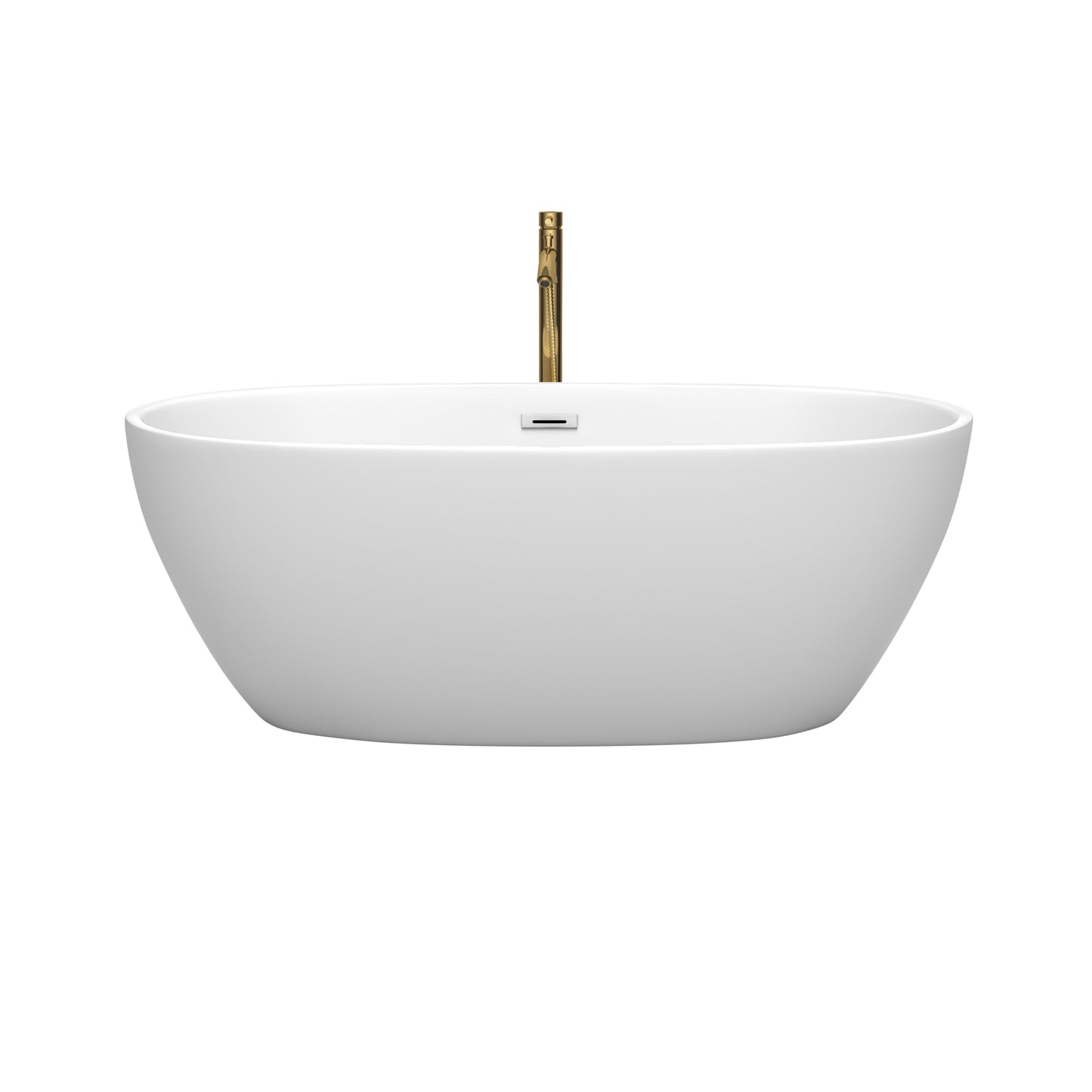 Juno 63" Freestanding Bathtub in Matte White, Chrome Trim, Faucet in Gold