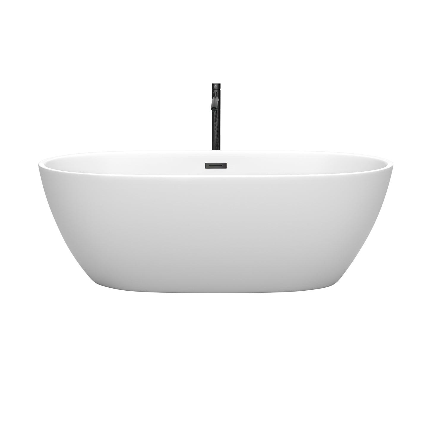 Juno 67" Freestanding Bathtub in Matte White, Overflow Trim in Matte Black
