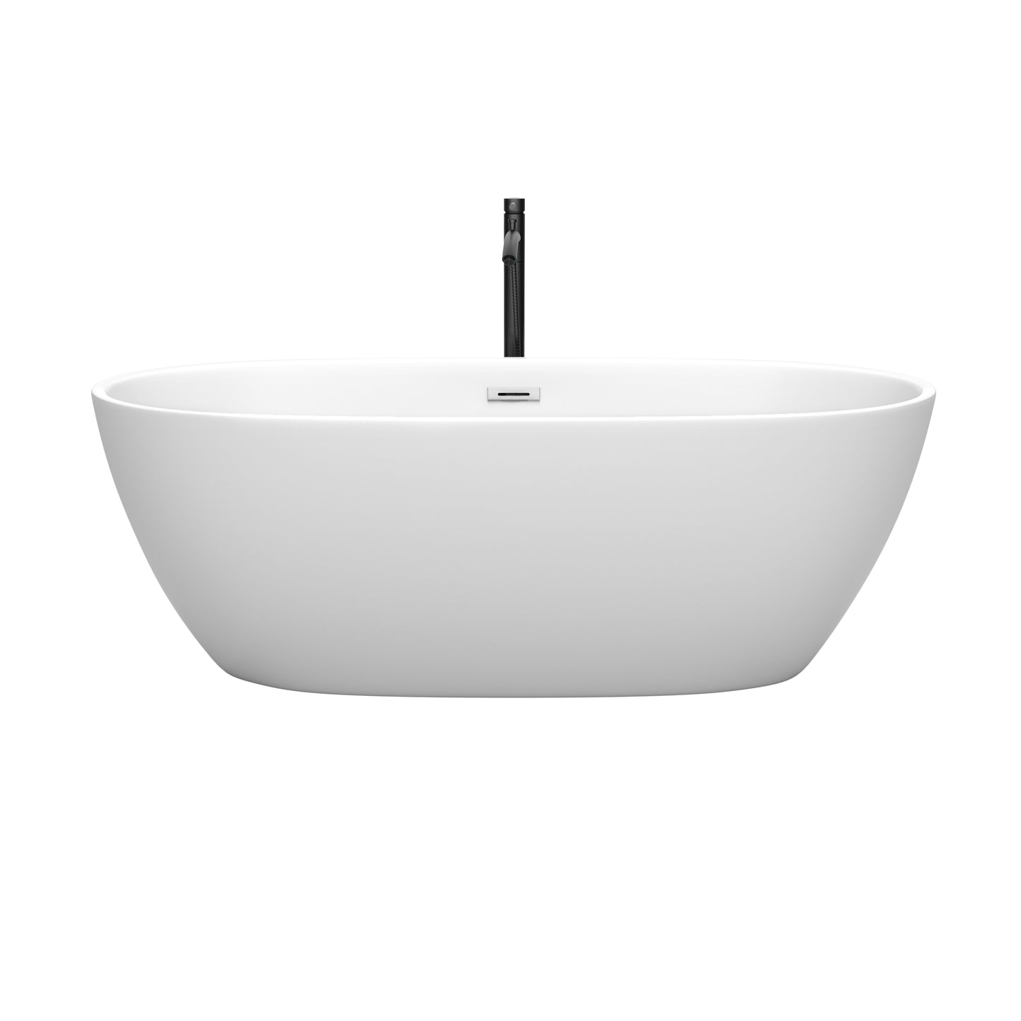 Juno 67" Freestanding Bathtub in Matte White, Chrome Trim, Faucet in Black