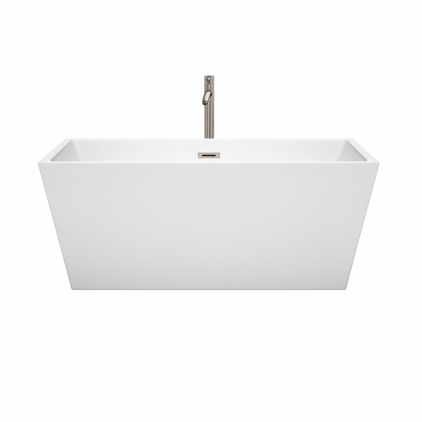 Sara 59" Freestanding Bathtub in White, Overflow Trim in Brushed Nickel