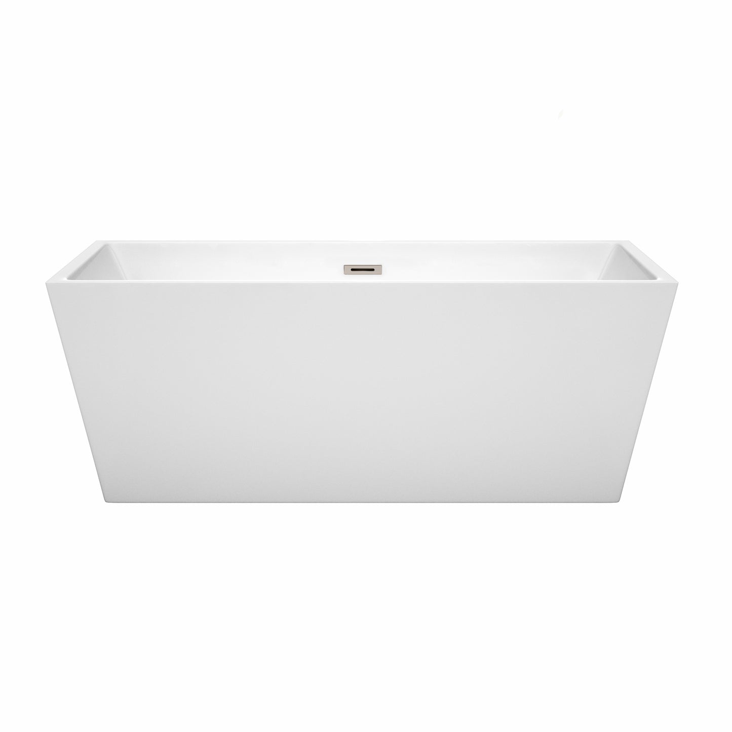 Sara 63" Freestanding Bathtub in White, Brushed Nickel Drain, Overflow Trim