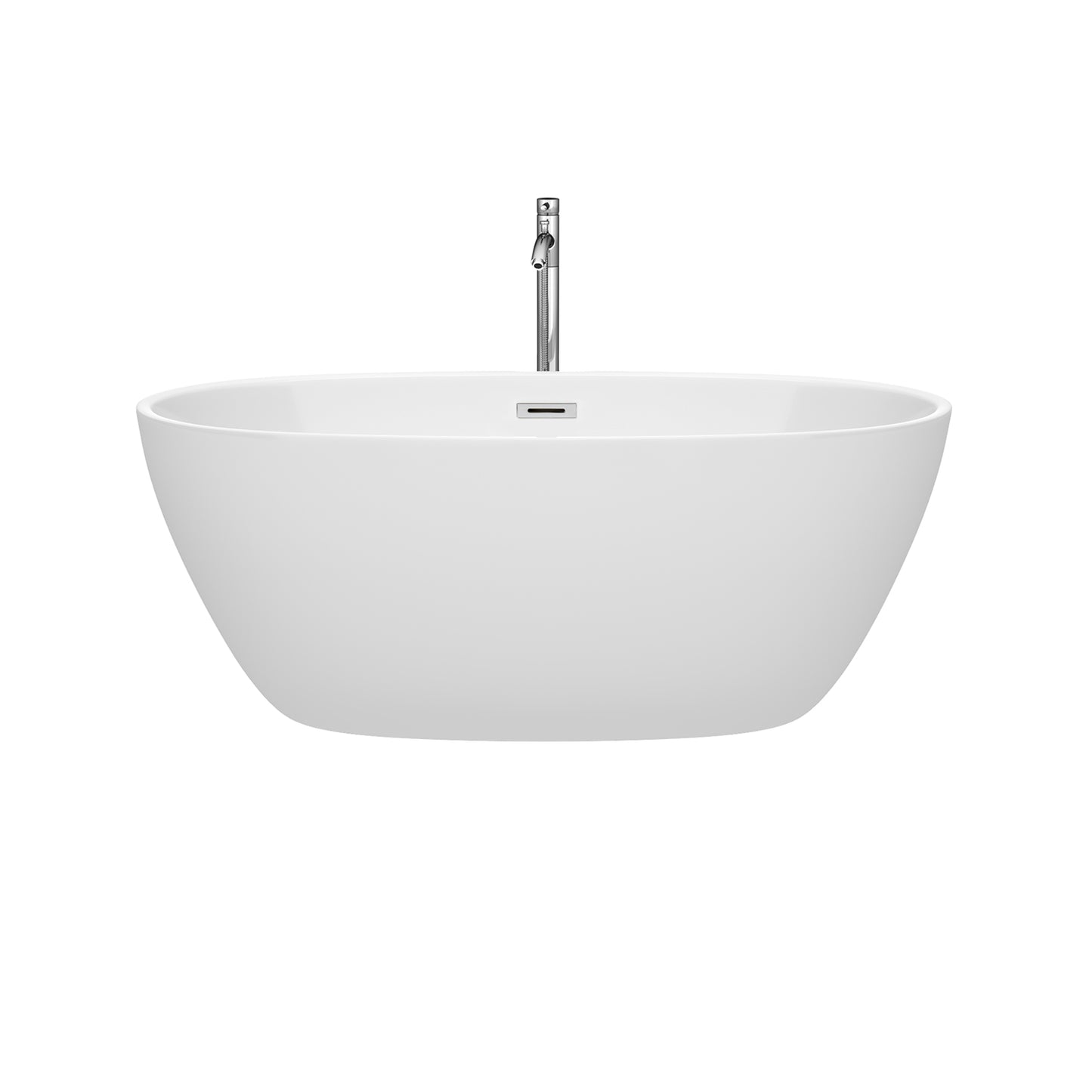 Juno 59" Freestanding Bathtub in White, Overflow Trim in Polished Chrome
