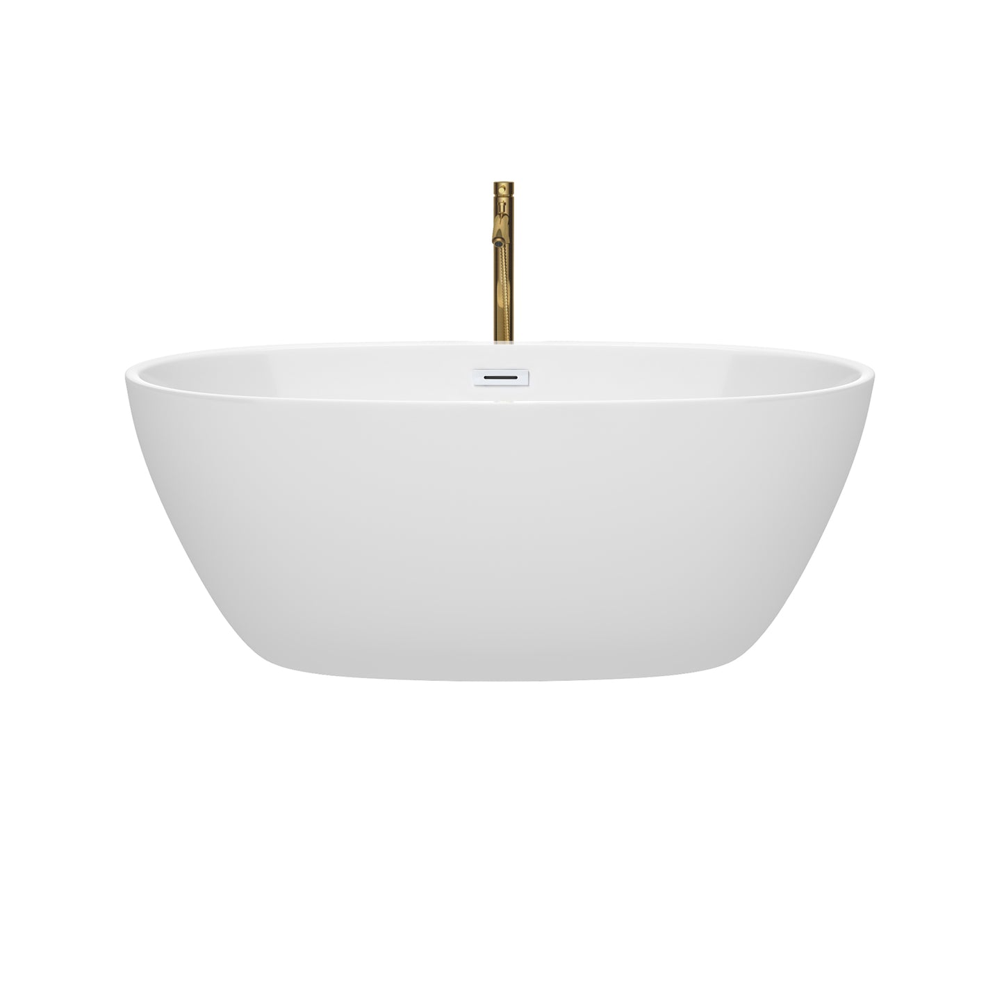 Juno 59" Freestanding Bathtub in White, Shiny White Trim, Faucet in Brushed Gold