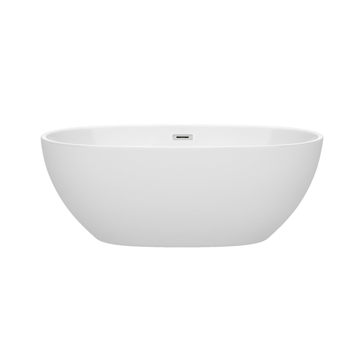 Juno 63" Freestanding Bathtub in White, Polished Chrome Drain, Overflow Trim