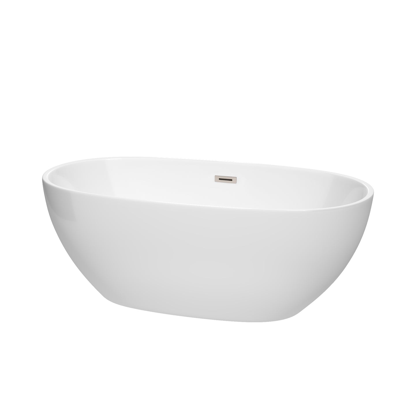 Juno 63" Freestanding Bathtub in White, Brushed Nickel Drain, Overflow Trim