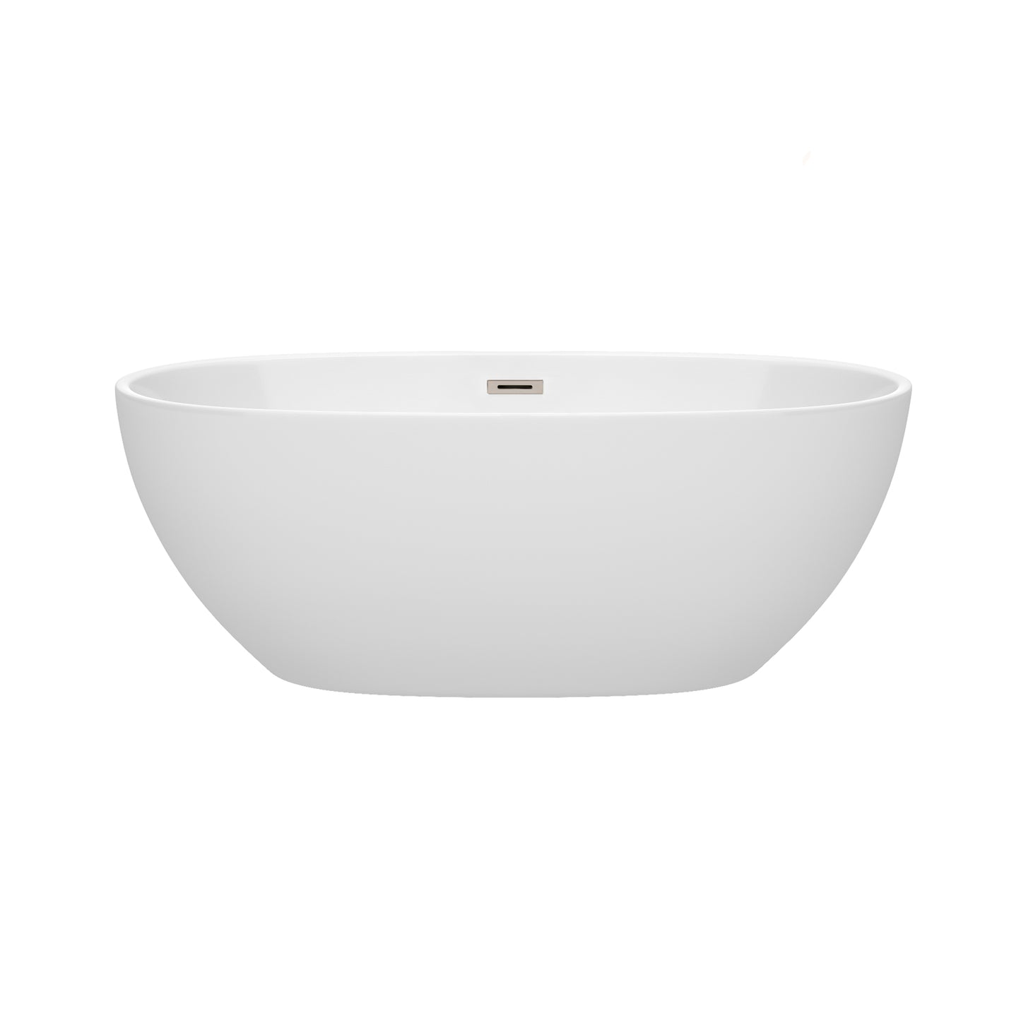 Juno 63" Freestanding Bathtub in White, Brushed Nickel Drain, Overflow Trim