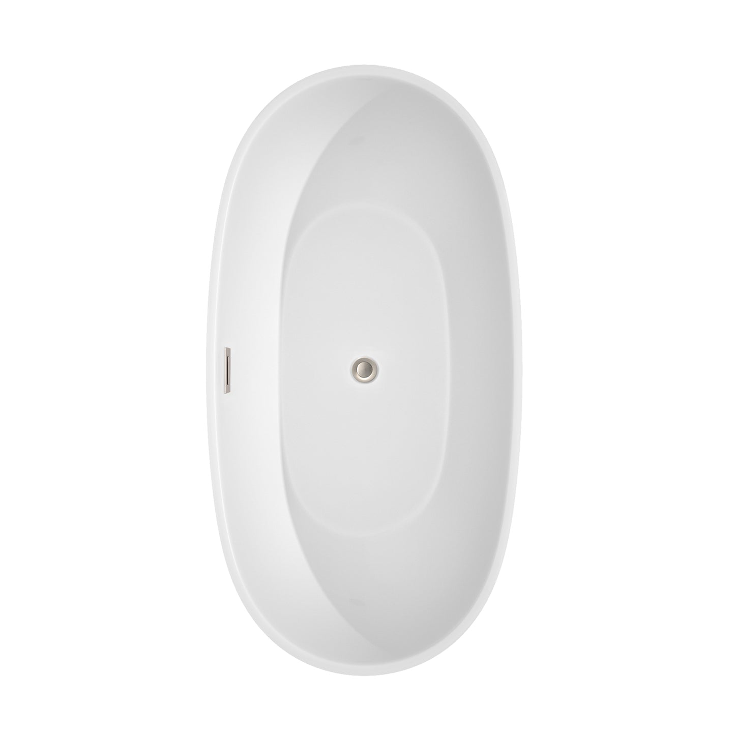 Juno 63" Freestanding Bathtub in White, Brushed Nickel Drain, Overflow Trim
