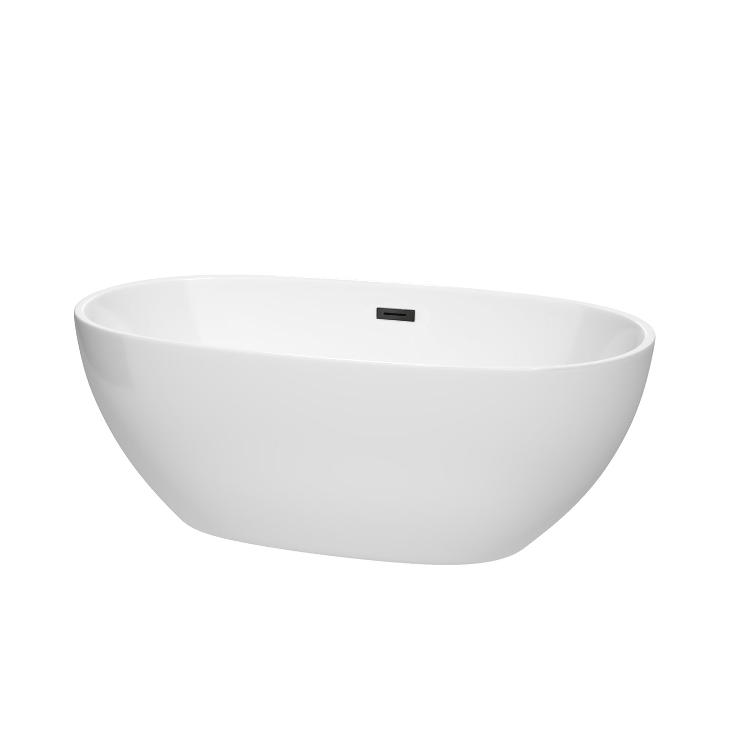 Juno 63" Freestanding Bathtub in White, Matte Black Drain, Overflow Trim