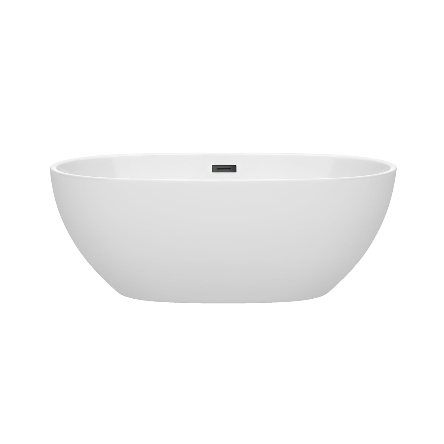 Juno 63" Freestanding Bathtub in White, Matte Black Drain, Overflow Trim