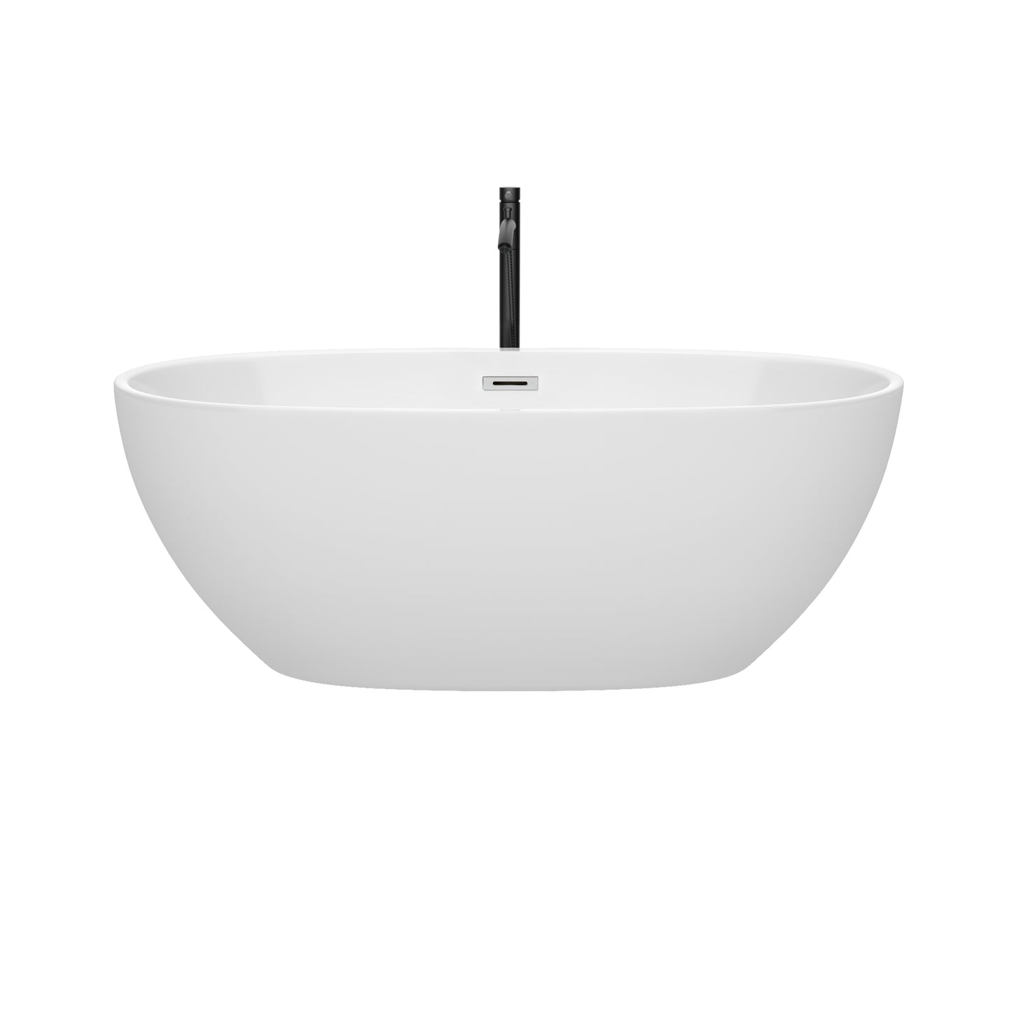 Juno 63" Freestanding Bathtub in White, Polished Chrome Trim, Faucet in Black