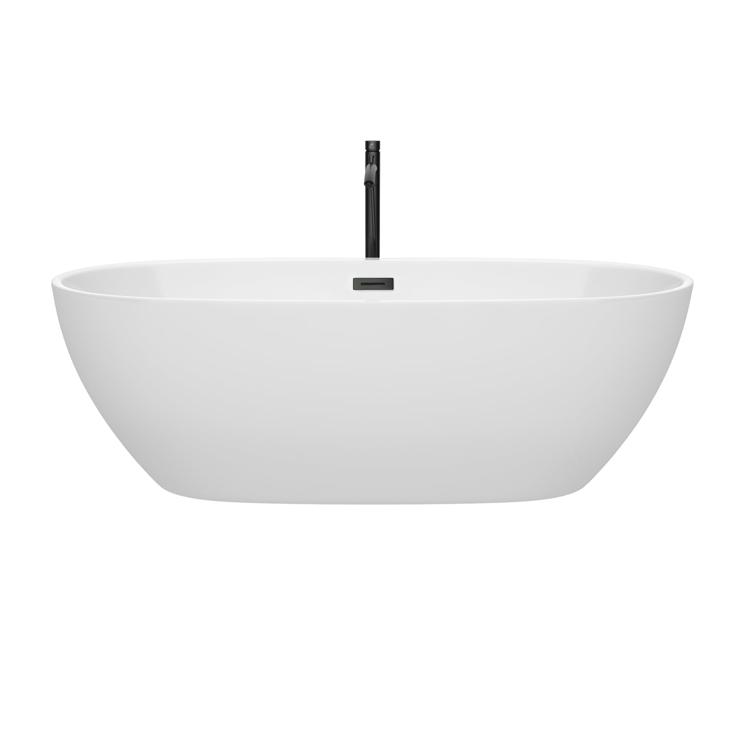 Juno 71" Freestanding Bathtub in White, Overflow Trim in Matte Black