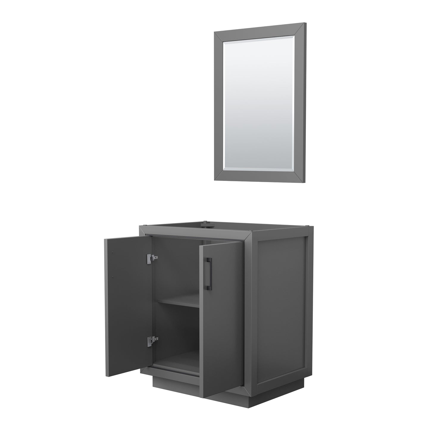Icon 30" Single Vanity in Dark Gray, No Top, Matte Black Trim, 24" Mirror